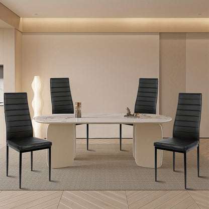 Gestoffeerde Eetkamerstoelen Set 6 – Eetkamerstoelen – Keukenstoelen – Stoelen Zonder Armleuning – Design Stoelen – Kunstleren Bekleding – Ergonomische Hoge Rug – Zacht Gevulde Zitting