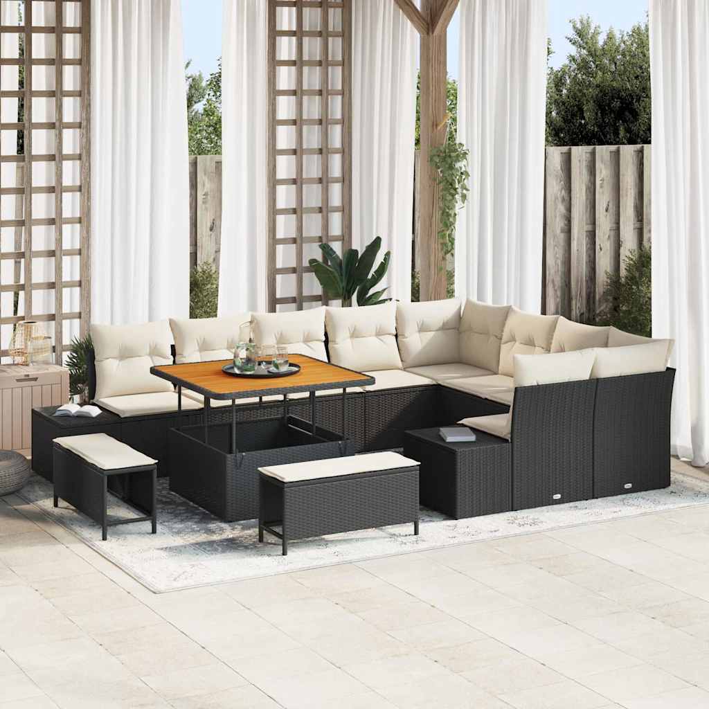 Tuin Loungeset – Tuinmeubel Set – Buiten Sofa Set – Loungeset Balkon – Loungeset 5 Personen – Weerbestendig Poly Rattan – Afneembare Wasbare Kussens Crème