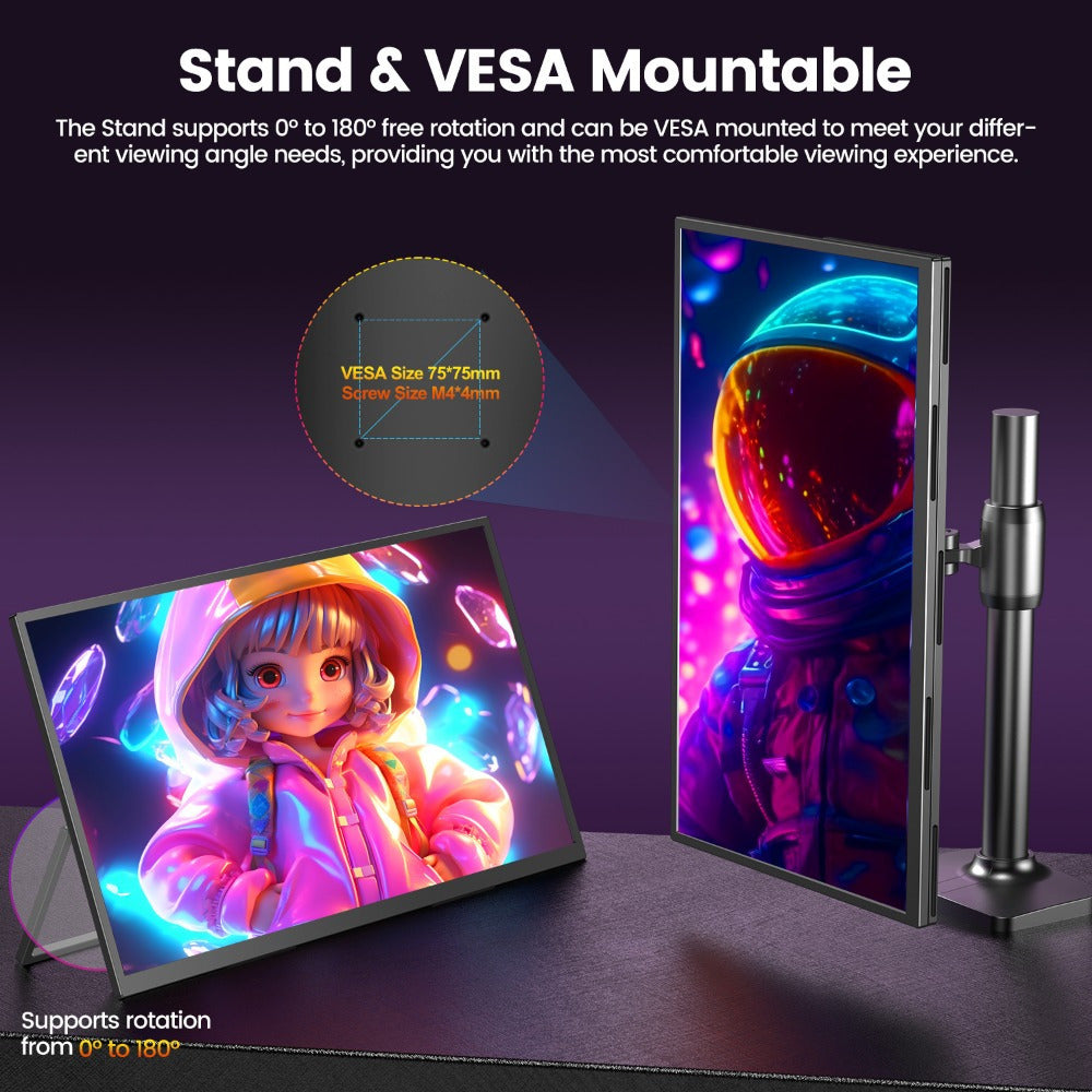 Gaming Monitor – Portable Scherm – Extern Display – Tweede Scherm – Compact Monitor – 18,5 Inch – 120Hz Verversingssnelheid – Full HD 1080p – USB-C & HDMI Aansluiting – Ingebouwde Speakers – VESA Montage – Mat Scherm