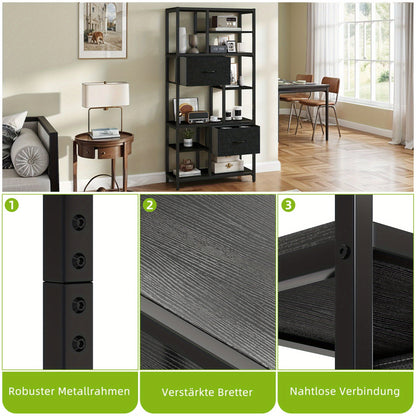 7-Laags Boekenkast – Boekenkast Met Lades – Smalle Boekenkast – Opbergkast – Vakkenkast – Industrieel Design – Stalen Frame & Houten Planken – Vrijstaand En Ruimtebesparend