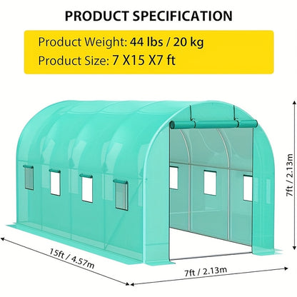 Heavy-Duty Greenhouse with Galvanized Steel Frame - Outdoor Plant Growing tunnel, 2 Doors & 6 Windows, Anchor Mesh Base for Stability, Transparent Panels for Natural Light - Ideal for Home, Commercial, or Educational Gardens - QUORE