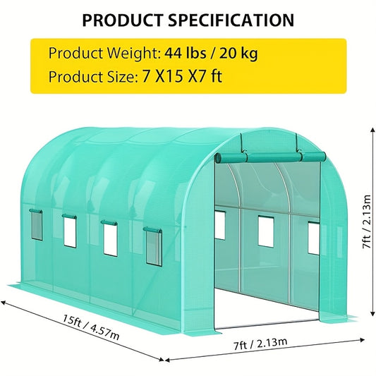 Heavy-Duty Greenhouse with Galvanized Steel Frame - Outdoor Plant Growing tunnel, 2 Doors & 6 Windows, Anchor Mesh Base for Stability, Transparent Panels for Natural Light - Ideal for Home, Commercial, or Educational Gardens - QUORE