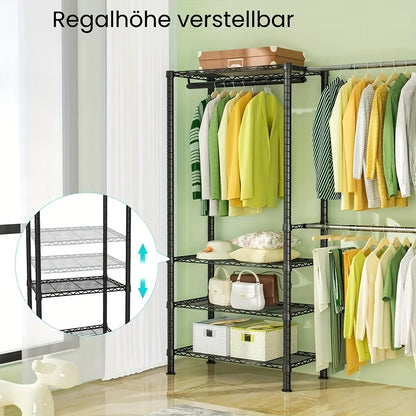 Metalen Kledingrek – Kledinghanger – Kapstok – Garderoberek – Jassenrek – Verstelbaar 175-230 cm – Draagkracht 395 kg – Zwart – Robuust Carbonstaal – Vrijstaand Met Verstelbare Poten