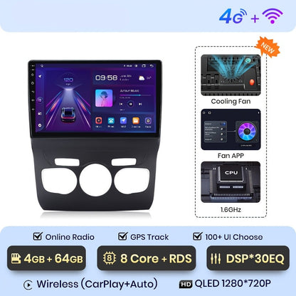 Autoradio 2-DIN – Multimedia Speler – Carplay Radio – Android Auto – Navigatiesysteem – 4G Wifi Verbinding – 10 Inch Touchscreen – 4GB RAM 64GB Opslag