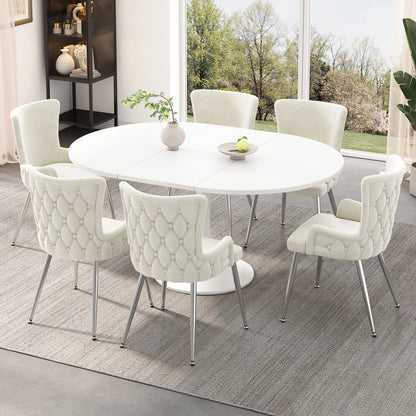 Eetkamerstoel Set – Stoel – Zetel – Dinerstoel – Kruk – Luxe Beige Bekleding – Metalen Frame – Stevige Zilveren Poot – Gemakkelijk Schoon Te Maken