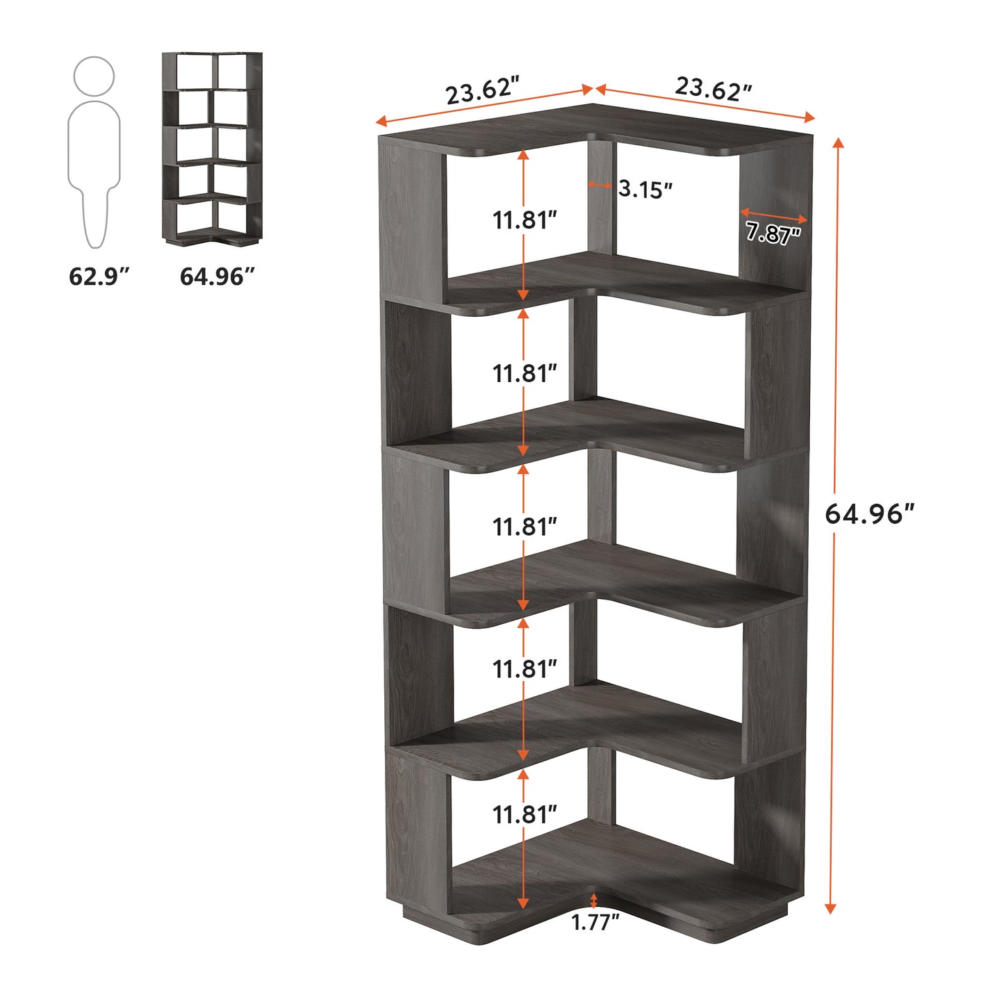 Boekenkast – Boekenrek – Opbergkast – Wandkast – Vakkenkast – Industrieel Design – 164,85 cm Hoog – Antitip Veiligheid