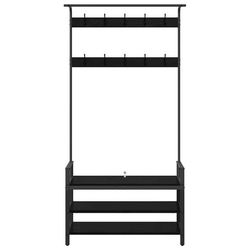 Extra Hoog Kapstokrek – Kledingrek – Garderoberek – Hangrek – Stellingrek – Zwart Eiken Fineer – 3-laags Opbergrek – 184 cm Hoogte – Stevige Engineered Houtstructuur