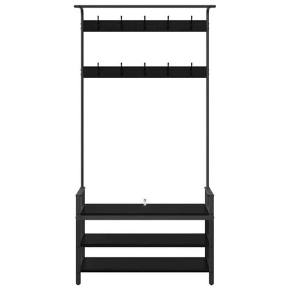 Extra Hoog Kapstokrek – Kledingrek – Garderoberek – Hangrek – Stellingrek – Zwart Eiken Fineer – 3-laags Opbergrek – 184 cm Hoogte – Stevige Engineered Houtstructuur
