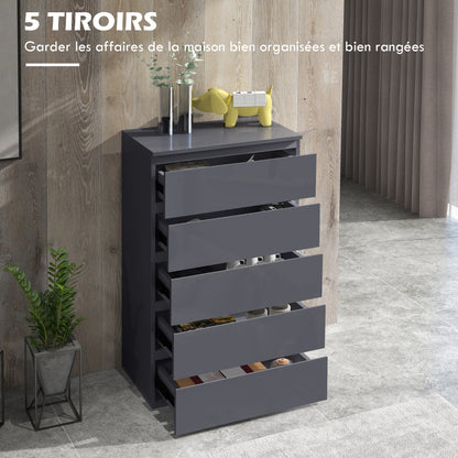 Ladekast – Ladekasten – Opbergkast – Commode – Dressoir – Grijs – 5 Lades – Soft-Close Lades – 53x33x100 cm – Hoogglans Afwerking