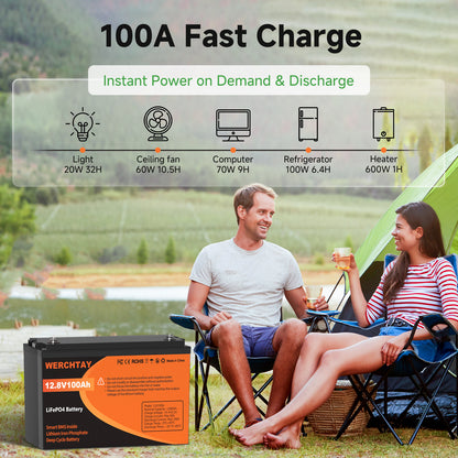 Lithium Accu – LiFePO4 Batterij – 12V 100Ah Accu – Oplaadbare Accu – Bootaccu – Lichtgewicht & Veilig – Smart BMS Bescherming