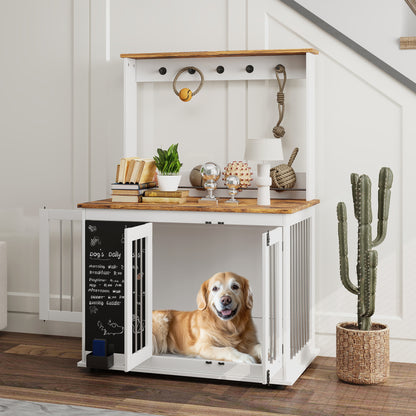 Hondenbench – Hondenkooi – Hondenhok – Hondenbench Met Opbergruimte – Grote Honden – Wit – Ruim En Stevig Ontwerp – Inclusief Krijtbord En Haken