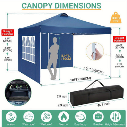 Partytent – Paviljoen – Easy-up Tent – Vouwtent – Overkapping – Waterdicht – UPF50+ Zonbescherming – 3×3 Meter – Verstelbare Hoogte – Ventilatieopening