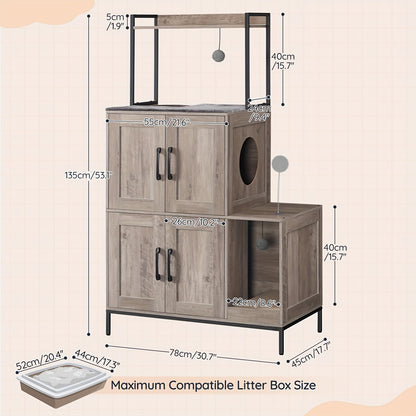 Kattenbak Kast – Kattenbak Meubel – Verstopte Kattenbak – Kattenbak Met Plank – Kattenbak Ombouw – Inclusief 2 Hangende Pluche Ballen – Met Speelbal – Wit