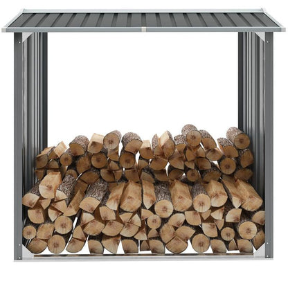 Houthok – Houtopslag – Brandhoutrek – Houtberging – Haardhout Rek – Verzinkt Staal – Weerbestendige Grijze Coating – 172 x 91 x 154 cm – Stevig Duurzaam Frame
