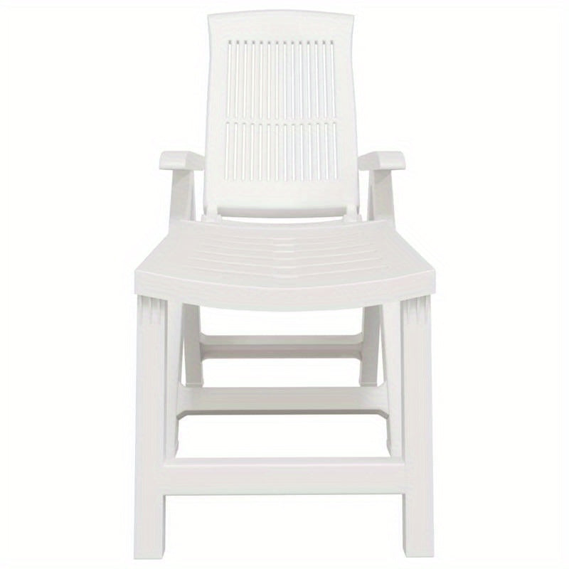 White Plastic Lounge Chair with Cushioned Seat & Backrest - Heavy-Duty All-Weather Durable Modern Design, Foldable Lightweight Sturdy Frame for Balcony, Terrace, Backyard, Poolside, Beach - Easy Assembly & Low Maintenance (Id