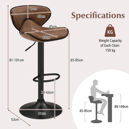 Barkrukken – Barstoelen – Hoge Stoelen – Keukenkrukken – Zithoogte Verstelbaar – 360° Draaibaar – Met Padded Rugleuning – Met Stabiel Metalen Frame