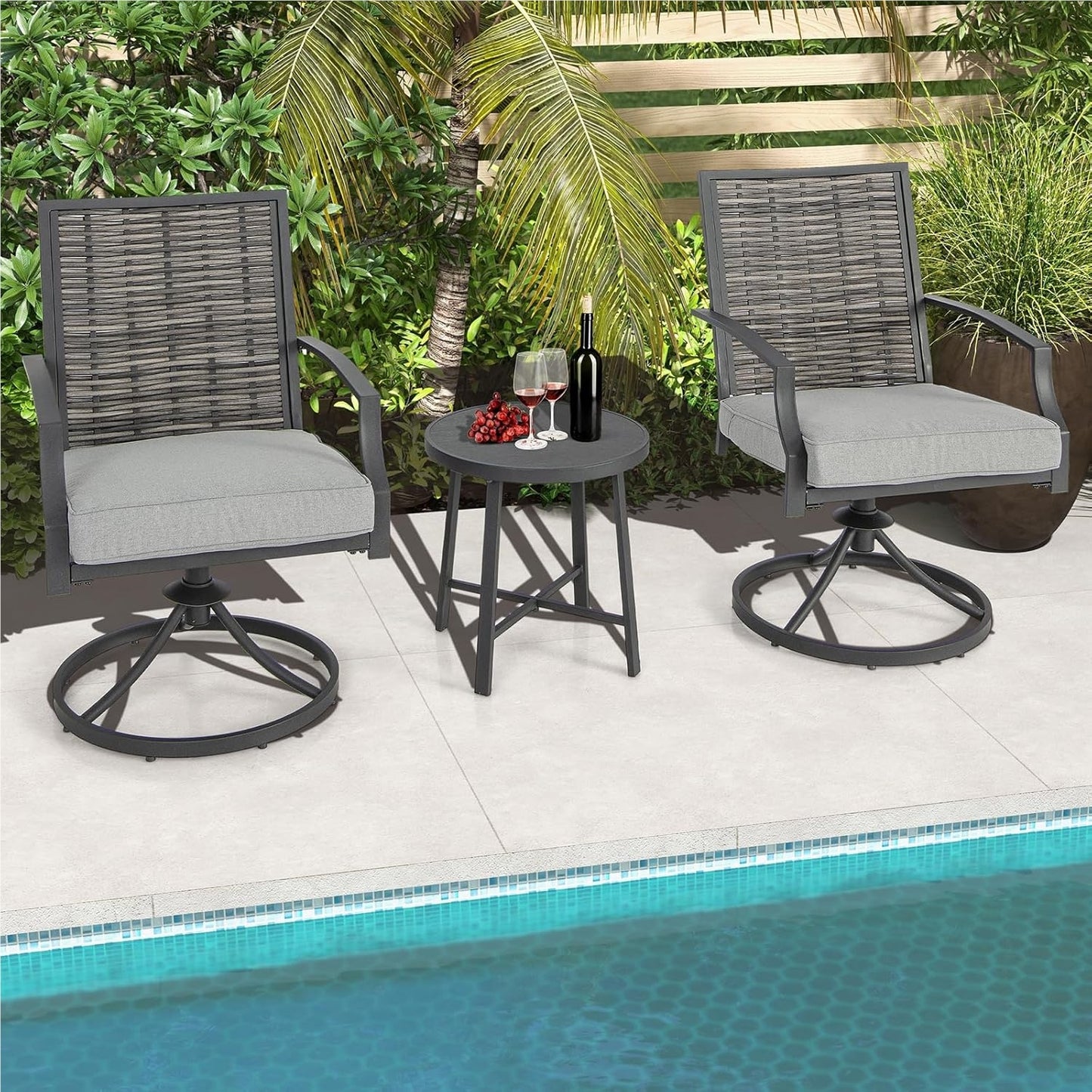 Balkonset – Tuinset – Bistroset – Loungeset – Zitgroep – 2 Draaibare Stoelen – Weerbestendig PE-Rattan
