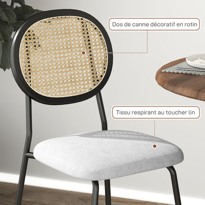 Eetkamerstoel – Keukenstoel – Stoel – Kuipstoel – Bohemian Stoel – Rattan Rugleuning – Ademend Linnen Stof – Stalen Frame – Set van 2 – Max 120 kg