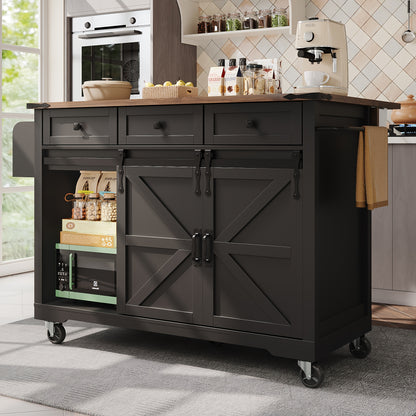 Mobiele Keukentrolley – Keukenwagen – Serveertrolley – Keukenkast – Werktafel – Zwart – Uittrekbaar Werkblad – Vergrendelbare Wieltjes