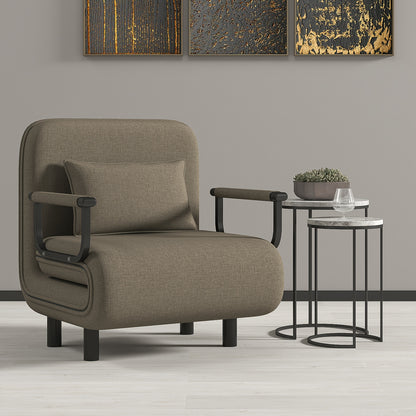 Opvouwbare Sofa Bed Stoel – Slaapstoel – Relaxstoel – Logeerstoel – Zitzak – 5-Standen Verstelbare Rugleuning – Duurzaam Metalen Frame – Comfortabel Velvet Kussen – Compact 116x65x85 cm – Khaki