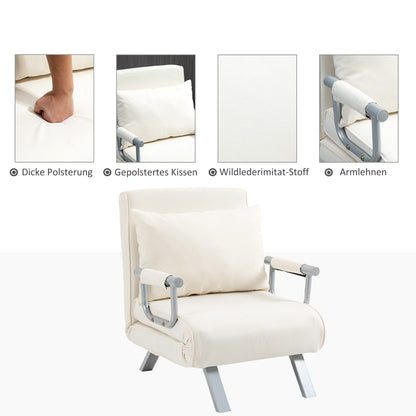 Relaxfauteuil – Relaxstoel – Leunstoel – Ligstoel – Logeerstoel – Crème Wit – Handmatig Verstelbaar – Compact Formaat