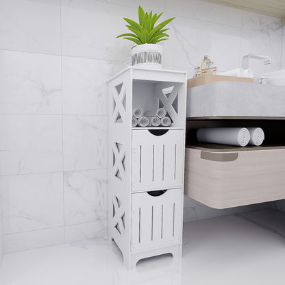 Badkamerkast – Opbergkast – Badkamermeubel – Kast Met Laden – Smalle Kast Wit – Compact 89x30x30 cm – Vochtbestendig Kunststof