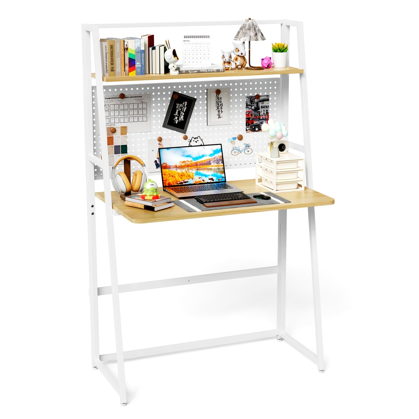 Compacte Bureau Tafel – 138 x 80 x 40 cm – Staand Bureau met Elegant Ontwerp en Natuurlijke Houtafwerking – Eenvoudig te Monteren – Perfect voor Kantoor, Woonkamer of Slaapkamer