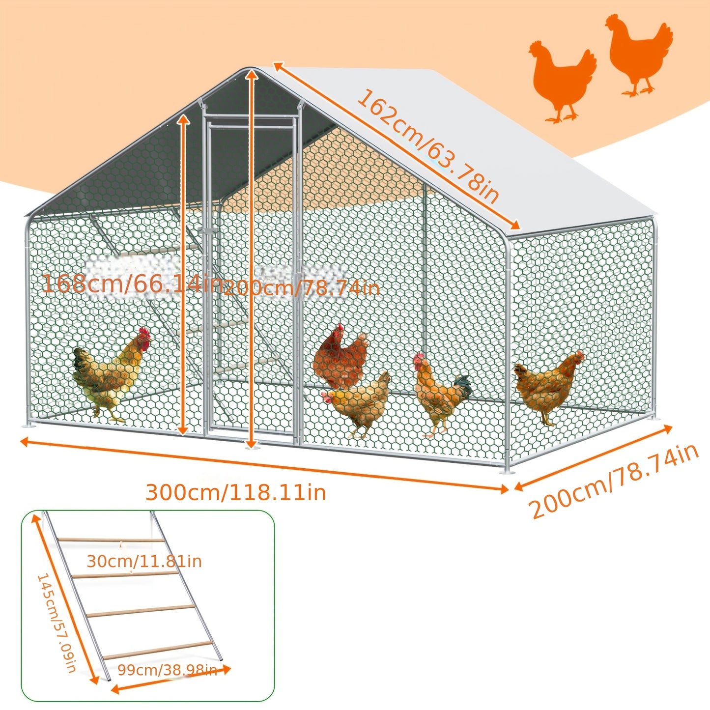 3x4x2 Meter Chicken Coop, Poultry And Livestock Enclosure, with Safety Lock, Made Of Metal, Suitable for Chickens, Rabbits And Other Small Animals.