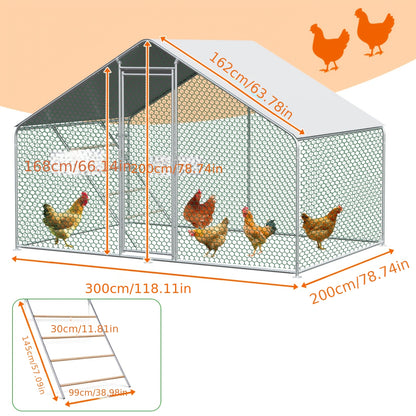 3x4x2 Meter Chicken Coop, Poultry And Livestock Enclosure, with Safety Lock, Made Of Metal, Suitable for Chickens, Rabbits And Other Small Animals.