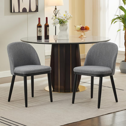 Set van 2 Eetkamerstoelen – Moderne Stoelen – Design Stoelen – Keukenstoelen – Stoel Zonder Armleuning – Hoog Rugleuning Design – MDF Met Houten Poten – Comfortabele Gevoerde Zitting Grijs