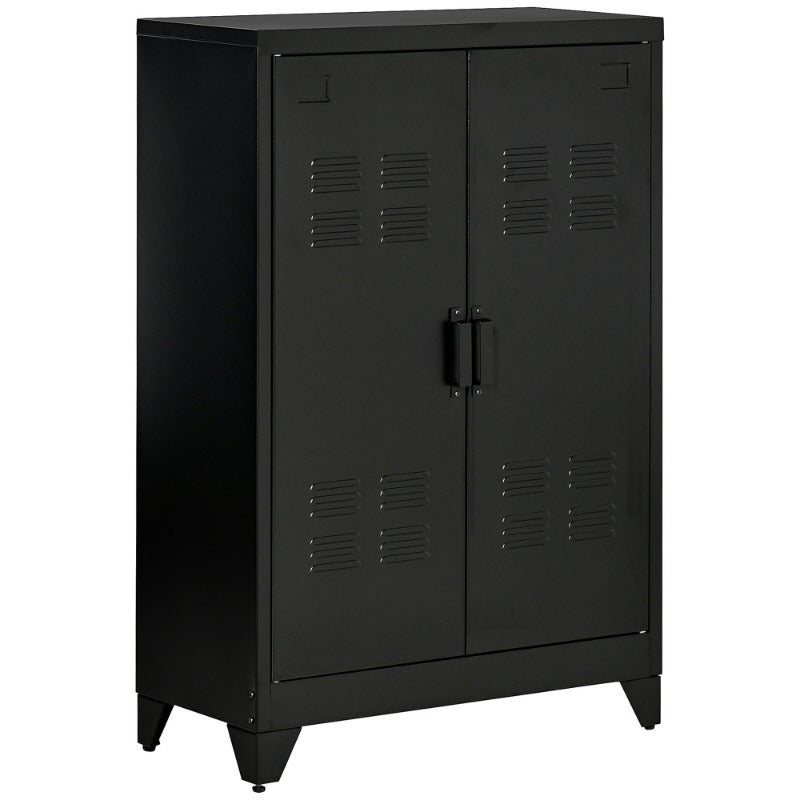 Opbergkast – Lade Kast – Kast Met Deuren – Sideboard – Opbergmeubel – Slatted Doors – Zwart Metaal – 75 x 33 x 110 cm