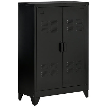 Opbergkast – Lade Kast – Kast Met Deuren – Sideboard – Opbergmeubel – Slatted Doors – Zwart Metaal – 75 x 33 x 110 cm