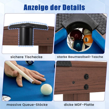 Pooltafel Houten Poolbiljart – Biljarttafel – Speeltafel – Billiardtabel – Compacte Poolset – Velours Speeloppervlak – Verstelbare Poten