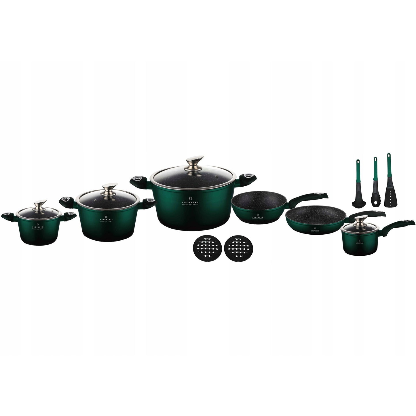 Edenberg 15-Piece Ceramic and Marble Cookware Set with Kitchen Accessories | Induction Cookware Set | Coated Pots and Pans | Cookware Set | Induction Cookware | Pot | Pan | Suitable for All Stove Types | EB-5628