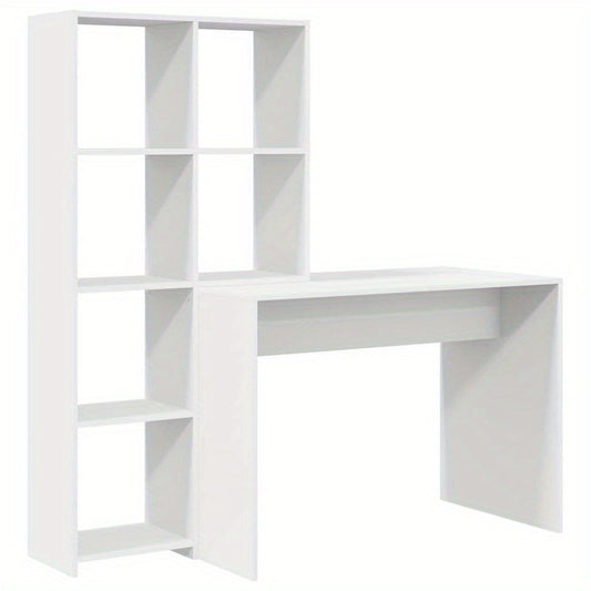 Bureau – Schrijftafel – Computertafel – Werkplek – Meubel – Wit Gelakt – Ruim Werkblad 138,5x55 cm – Met Opbergrekken 143 cm Hoog