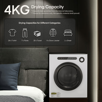 Wasdroger – Tumble Dryer – Ventilatiedroger – Droogkast – Compacte Droger – 4 kg – 6 Automatische Programma’s – Smart Drying System – Dubbele Temperatuurbeveiliging – Stapelbaar