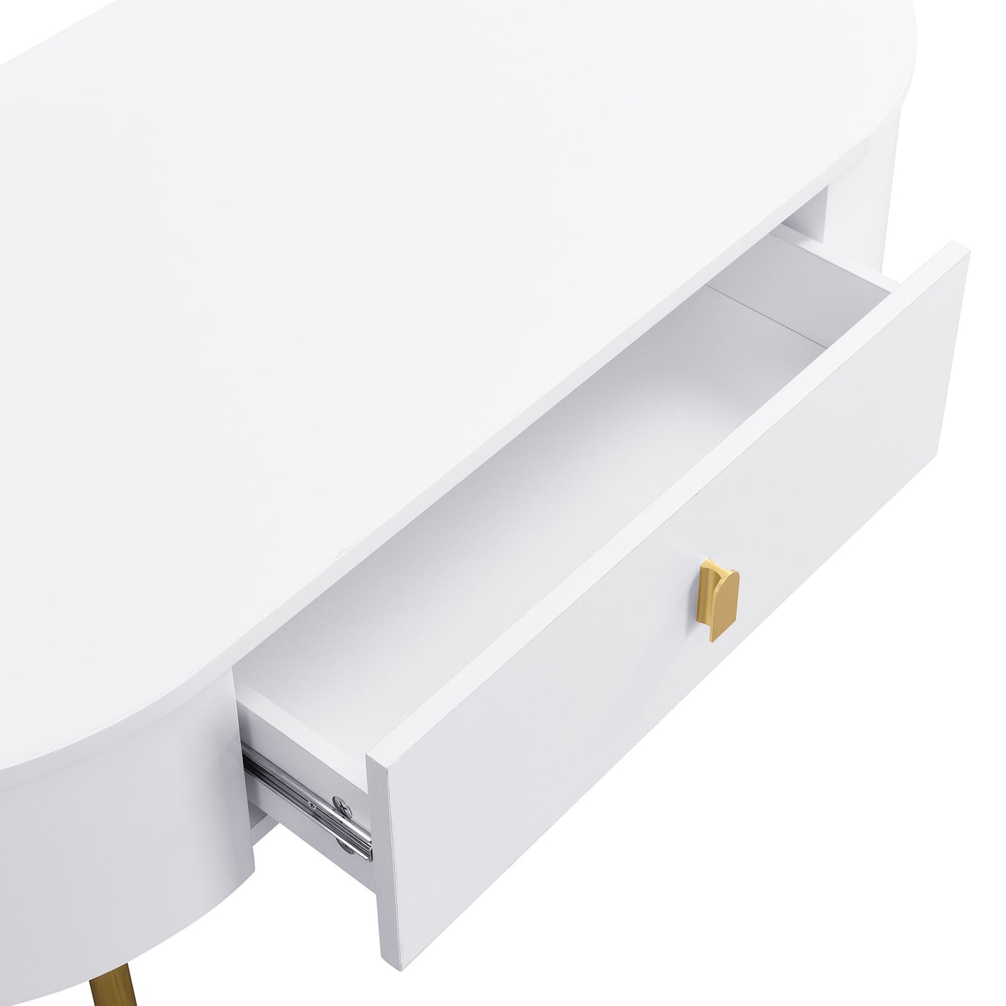 TV Meubelset – Tv Meubel – Salontafel – Lowboard – Woonkamermeubel – Afgeronde Vormen – Gouden Accenten – MDF Wit – Ruime Lades