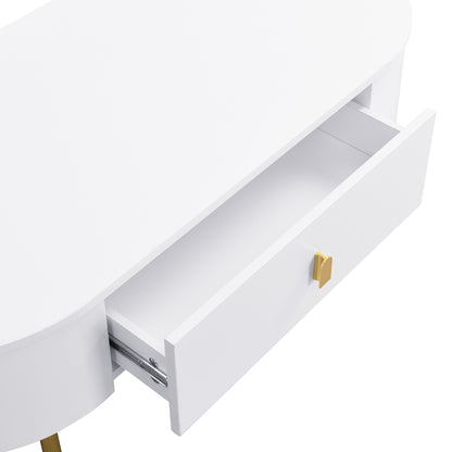 TV Meubelset – Tv Meubel – Salontafel – Lowboard – Woonkamermeubel – Afgeronde Vormen – Gouden Accenten – MDF Wit – Ruime Lades