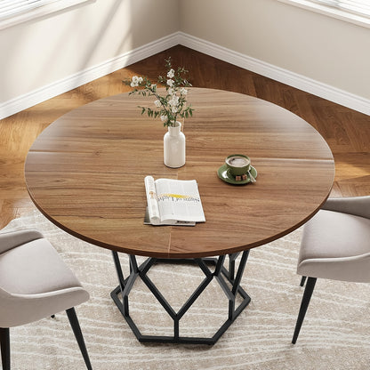 Ronde Eettafel – Eetkamertafel – Keukentafel – Tafel Met Verlengblad – Farmhouse Tafel – 119,38 cm Diameter – Warm Bruine Houtafwerking