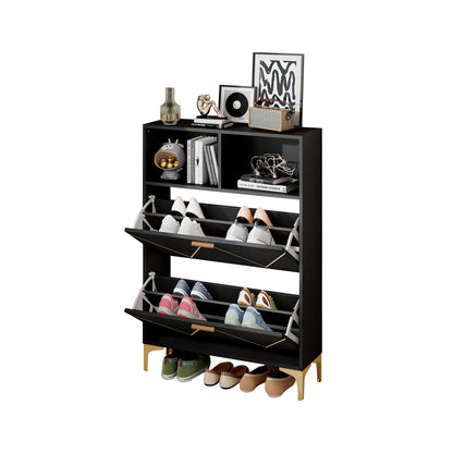 Schoenenkast – Schoenenrek – Schoenenopberger – Halmeubel – Schoenenbankje – Ruimtebesparend – 2 Klapdeuren met 4 Vakken – Duurzaam Niet-Houten Materiaal – Modern Zwart-Wit – 80x25x117 cm