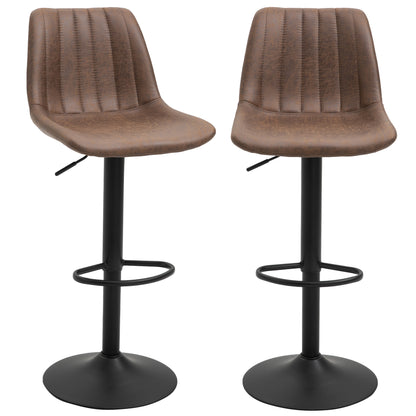 Barkrukken – Barkruk – Barstoel – Keukenkruk – Hoge Stoel – Vintage Look – Verstelbare Zithoogte – 360° Draaibaar – Set Van 2 – Bruine Bekleding