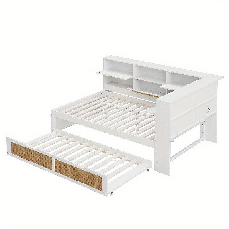 Uitklapbare Sofa Bed – Slaapbank – Bedbank – Logeerbed – Vouwbed – Wit – 140x200 cm – Opbergruimte en USB-oplaadpoort