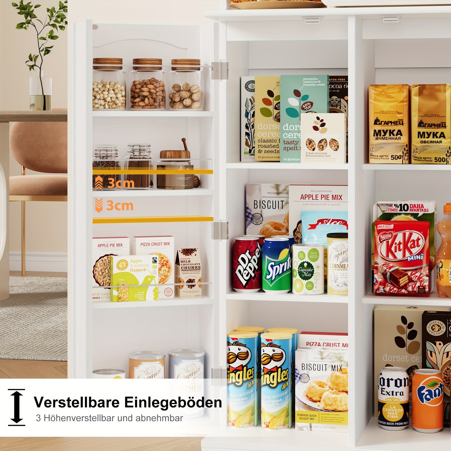 Keukenkast – Keukenmeubel – Opbergkast – Bovenkast – Hoge Kast – 181 cm Hoog – Verstelbare Planken – MDF Hout Afwerking