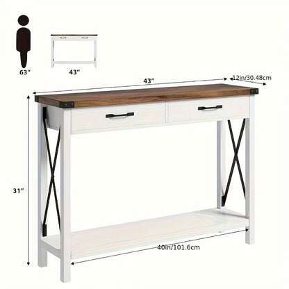 Sidetable – Consoletafel – Haltafel – Wandtafel – Bijzettafel – Wit – 102x30x79 cm – 2 Lades met Opbergruimte