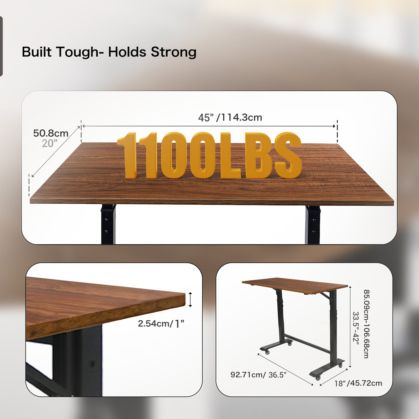 Inklapbare Werkbank – Vouwtafel – Opklapbare Werktafel – Verstelbare Werktafel – Mobiele Werkbank – 49x110 cm – Hoogte Verstelbaar – Gemaakt Van Hout