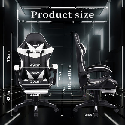 Gamingstoel – Gamestoel – Gaming Chair – Game Stoel – Bureaustoel – Ergonomisch Design – Verstelbare Lendensteun & Neksteun – Zwart-Wit