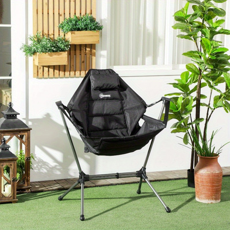 Hangstoel – Schommelstoel – Outdoor Stoel – Tuinstoel – Balkonstoel – Inklapbaar & Lichtgewicht – Roestvrij Stalen Frame & Comfortabele Gewatteerde Zitting