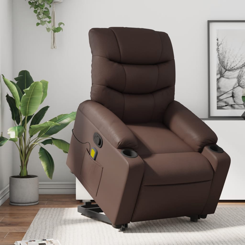 Sta-op Stoel Elektrisch – Elektrische Sta Op Fauteuil – Verstelbare Relaxstoel – Seniorenstoel – Opsta Stoel Bruin – Vibratiefunctie – Kunstleer Bekleding