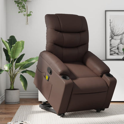 Sta-op Stoel Elektrisch – Elektrische Sta Op Fauteuil – Verstelbare Relaxstoel – Seniorenstoel – Opsta Stoel Bruin – Vibratiefunctie – Kunstleer Bekleding