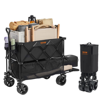 Opbergwagen – Bolderkar – Transportwagen – Vouwwagen – Trolley – Dubbele Laag – Stevig Gepoedercoat IJzer – Grote Opbergruimte 304L – All-Terrain Banden Zwart